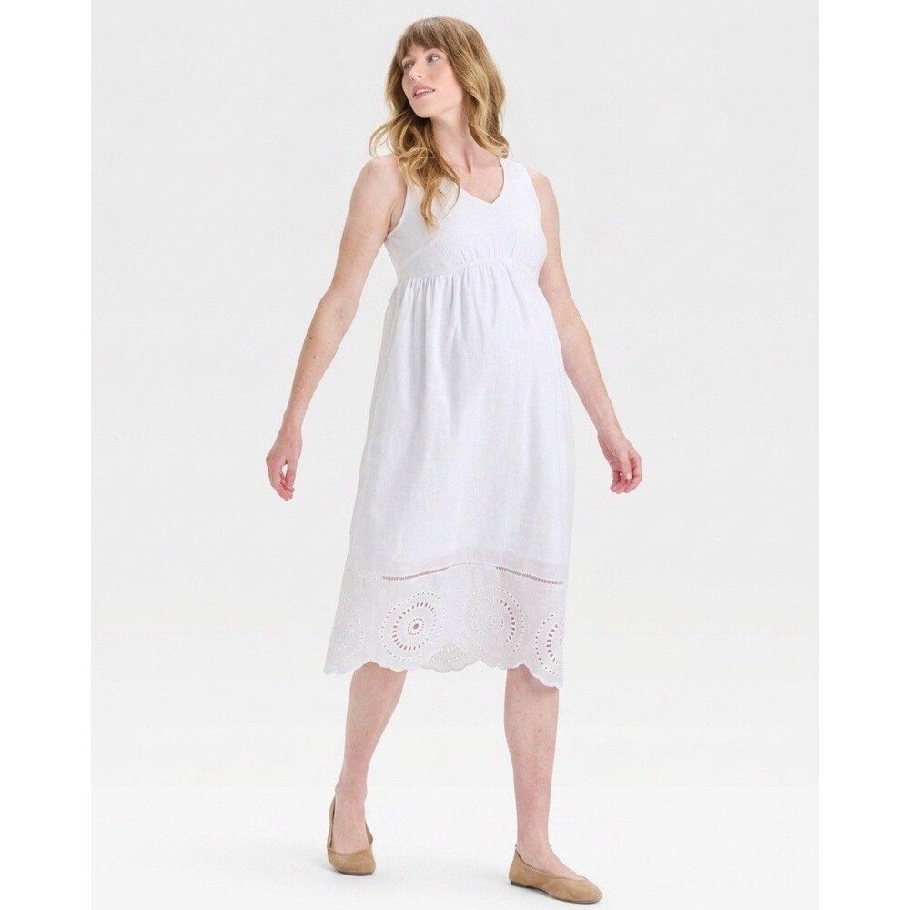 NWT Ingrid & Isabel Maternity Cotton Eyelet Midi Dress White - Size XS, Medium